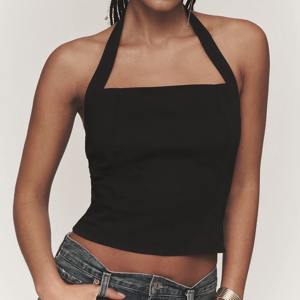 Maeve Structured Halter Top Black Cotton/Lycra XL NWT